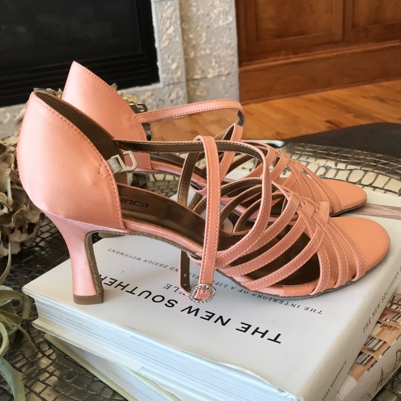 2.5" HEEL SALMON OPEN TOE STRAPPY BALLROOM SHOE - Picture 2 of 12